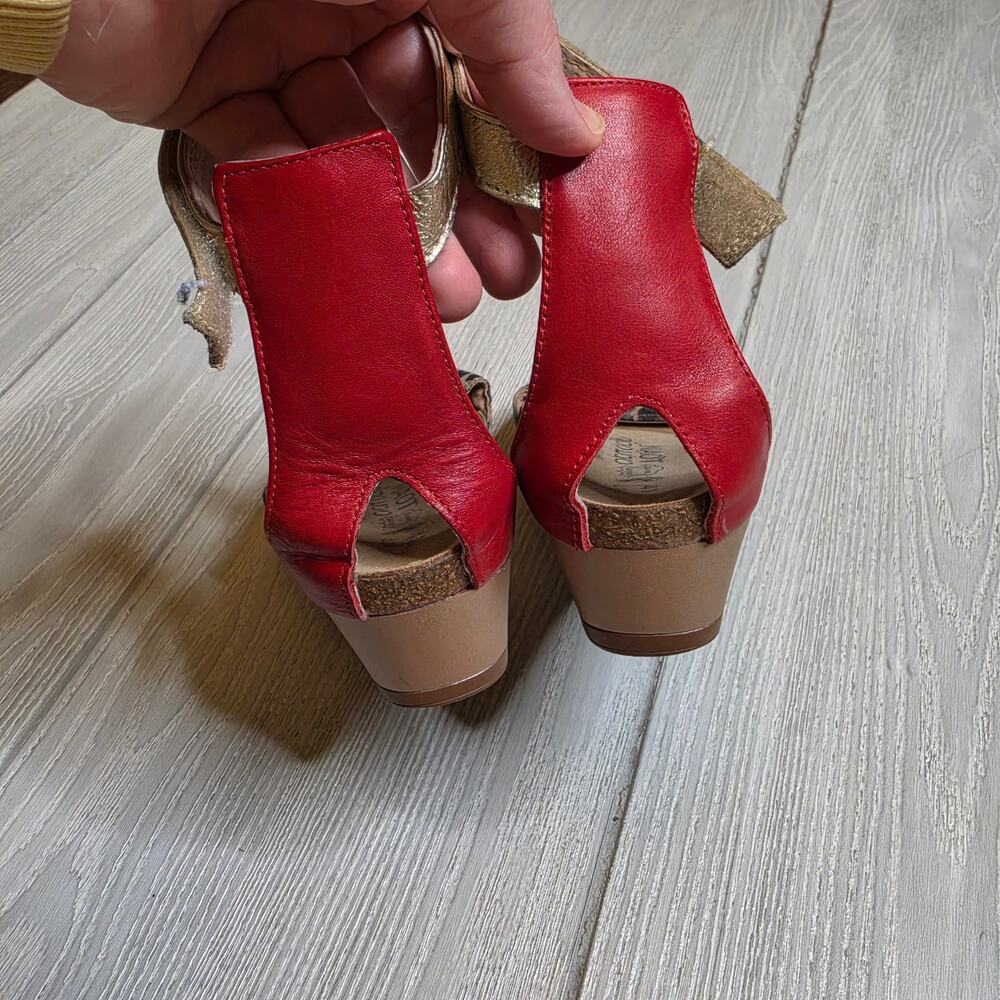 Naot Pixie Wedge Sandals Size 10 Cheetah, Kiss Red, Gold - Picture 8 of 10